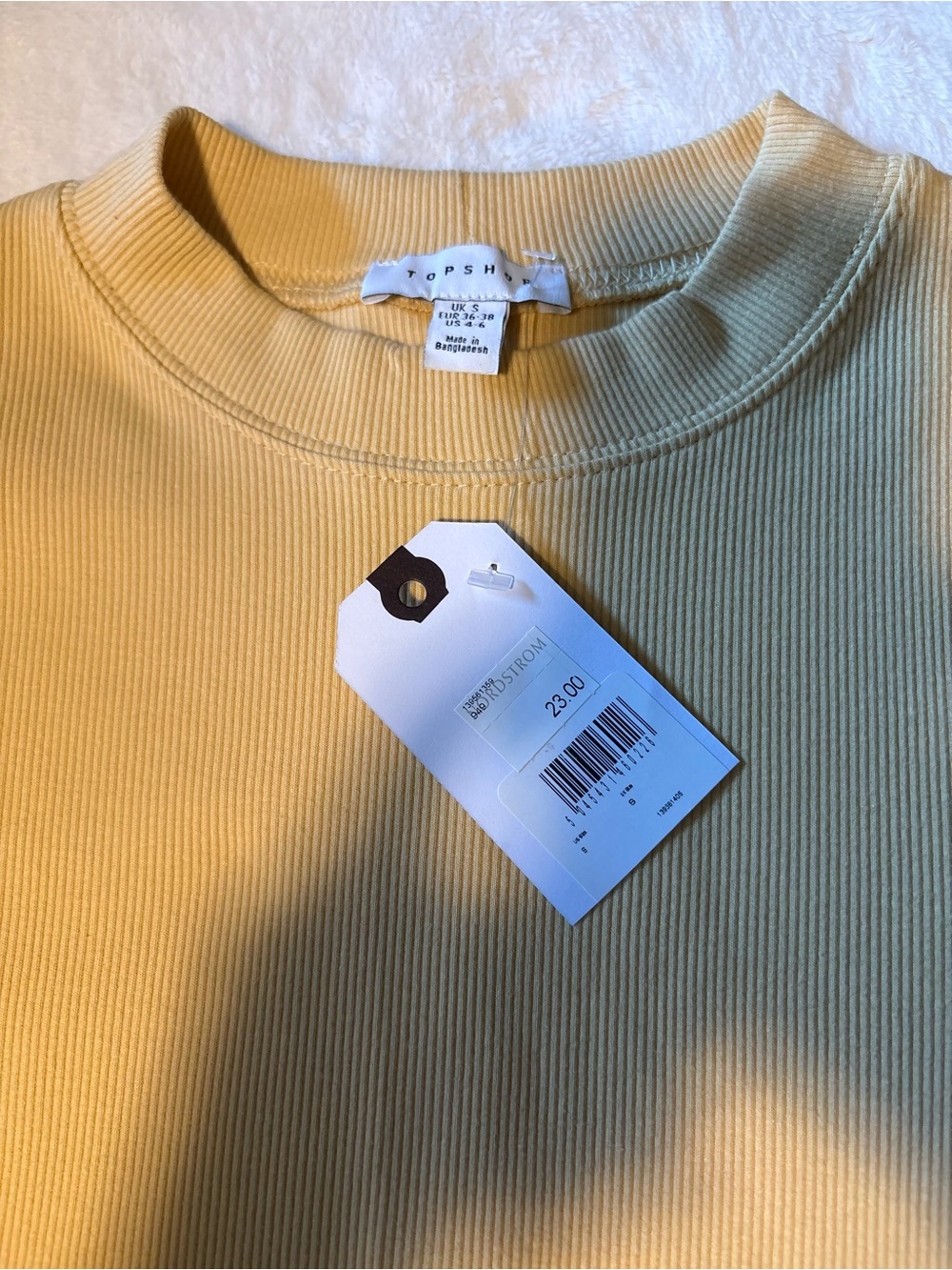 Topshop Women's Ribbed Crewneck Tee in Pale Yellow